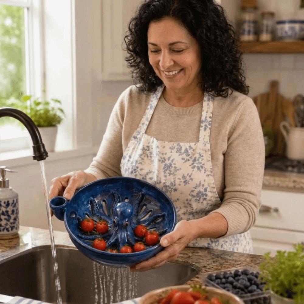 Octopus Automatic Berry Rinse Bowl Drainage Holes Resin Berry Spinner Colander Self Spinning 360° Vortex Fruit Washer Bowl