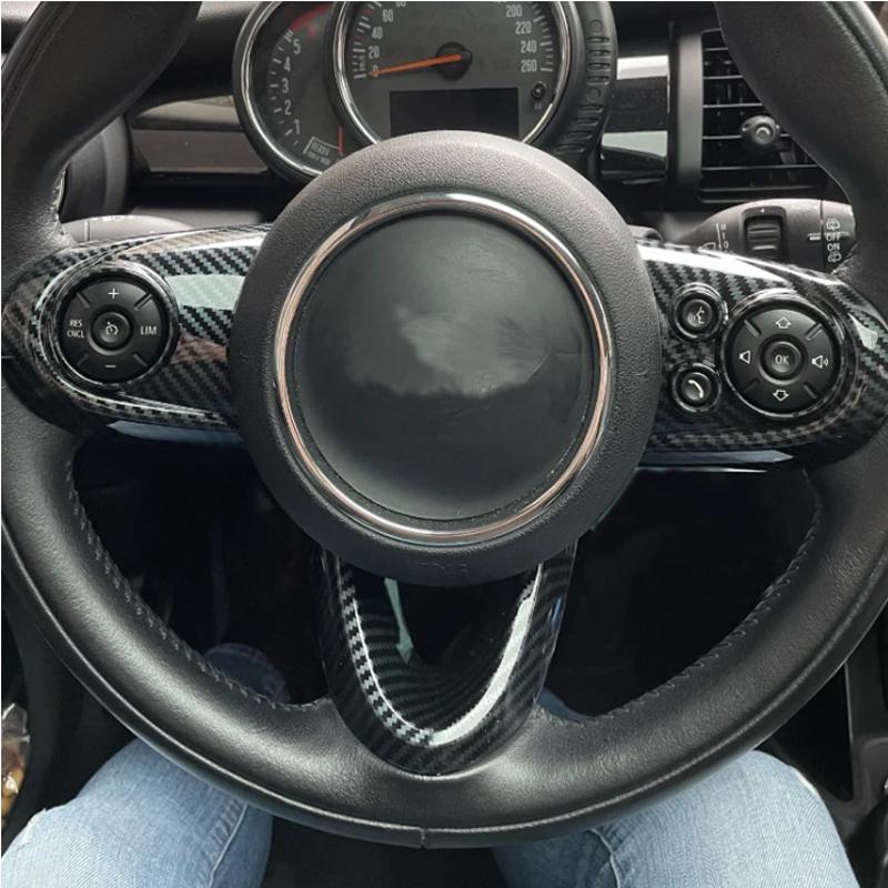 3pcs ABS Carbon Fiber For BMW MINI Cooper F54 F55 F56 F57 F60 Steering Wheel Trim Cover Sticker Car Interior Accessories