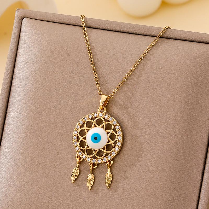 Women's Titanium Steel Blue Evil Eye Pendant Necklace - Light Luxury Clavicle Chain Jewelry