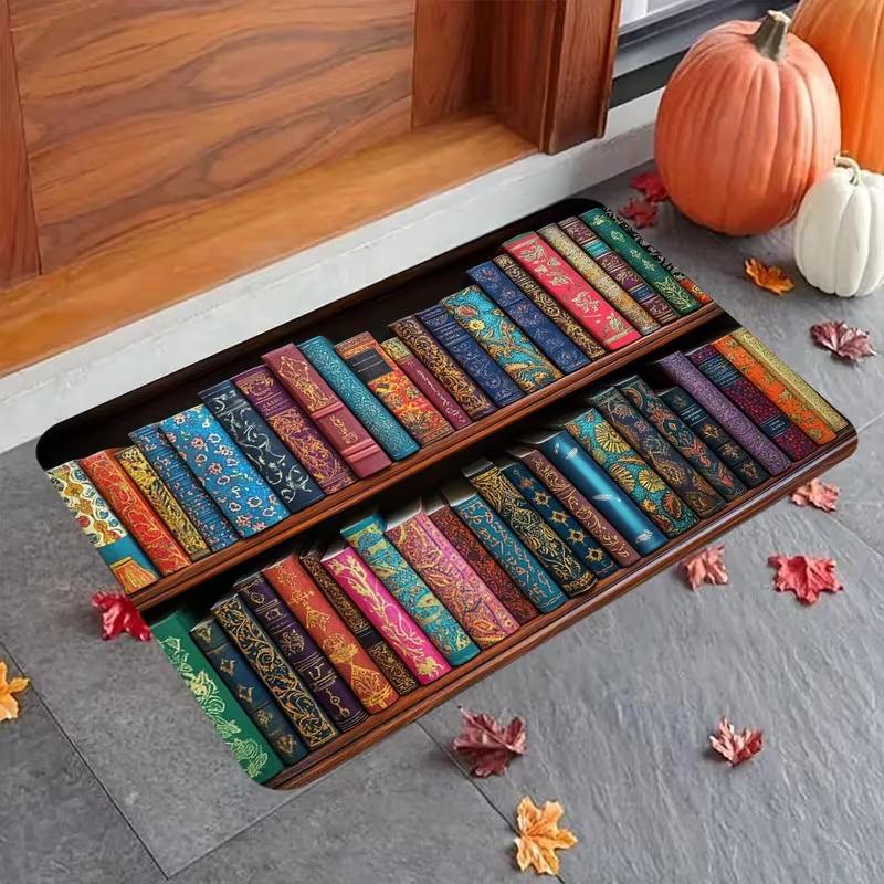 Cartoon School Books Pattern Doormat Easy Clean Wear Resistant Entrance Rug, Ideal For Family Entryway Porch Space Home Decor
