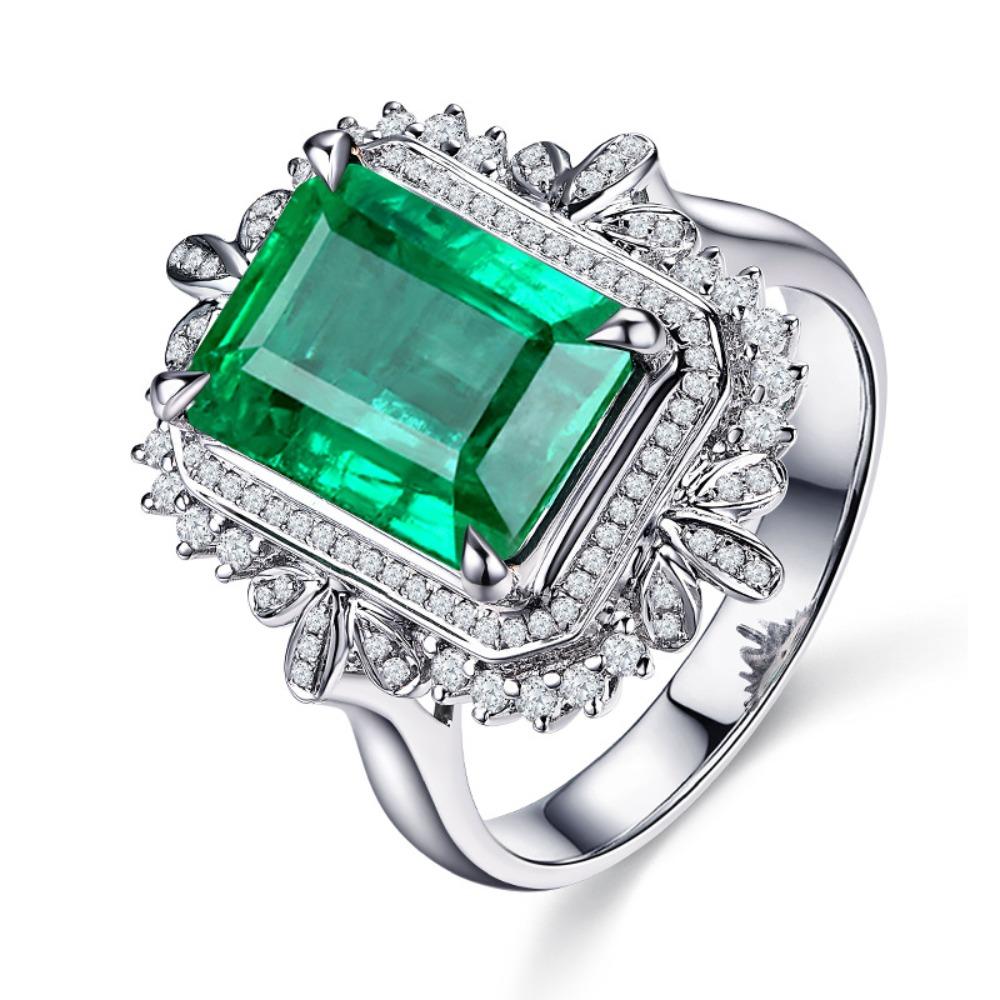 5ct Synthetic Emerald Open Ring 18K Gold Plated Simulated Zircon Jewelry Adjustable Size for Women adjustable