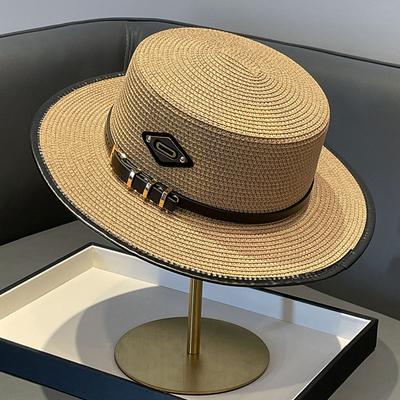 Cappello unisex in paglia di alta qualità in stile britannico, regolabile, con decorazione a cintura, qualità premium, classico design francese, perfetto per uomini e donne
