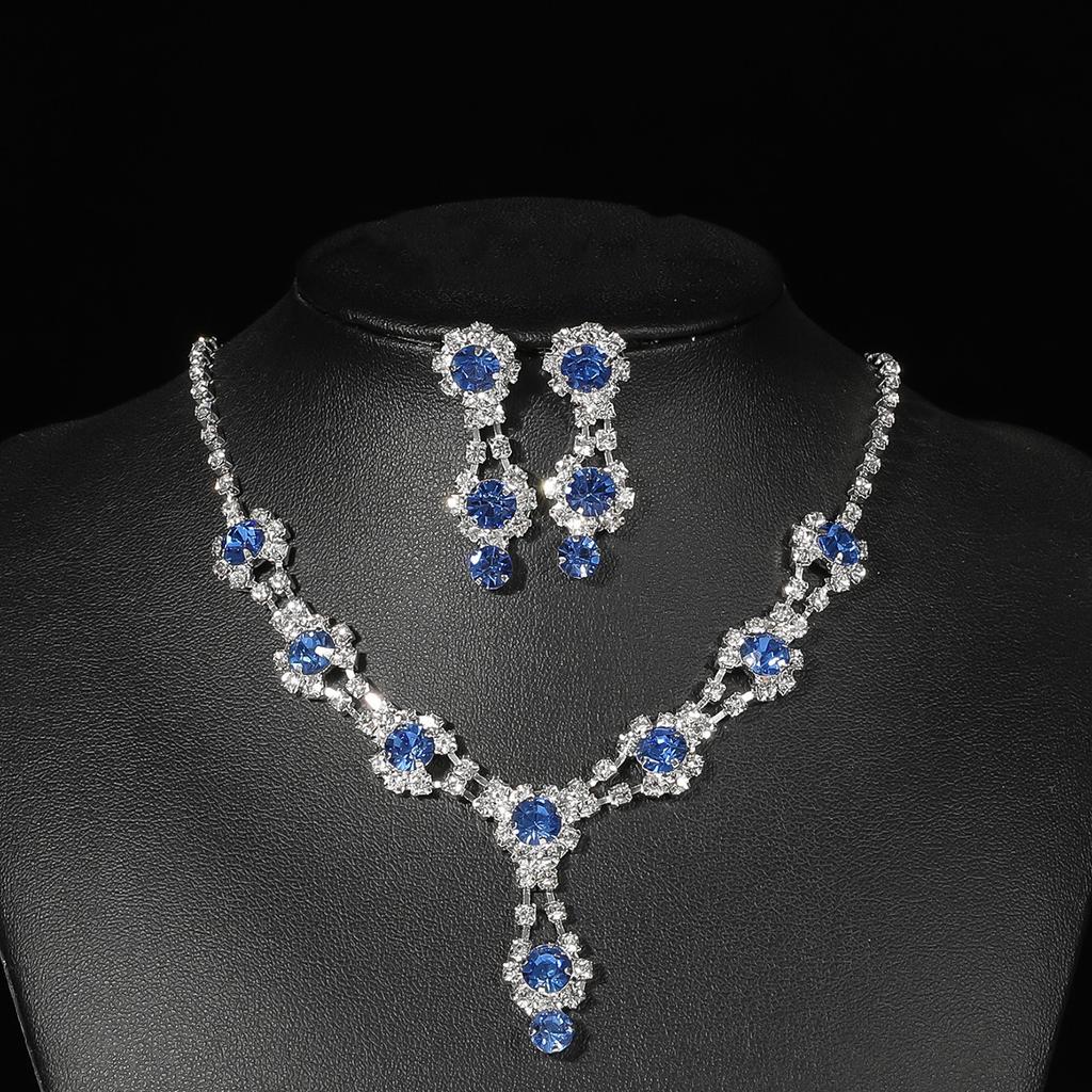 Conjunto de Colar e Brincos de Diamante de Luxo Acessórios para Festa Vestido de Casamento Jantar Corrente de Colar e Brincos de Strass da Moda para Meninas