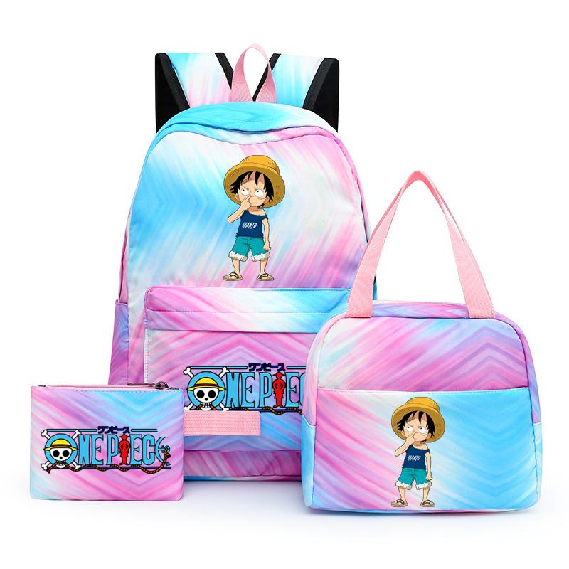 3Pcs/set Anime One Piece Anti-Theft Backpack Casual Daypack with Lunch Bag Pencil Case Back To School Daily Bookbag for Boy Girl Mochila Rucksack