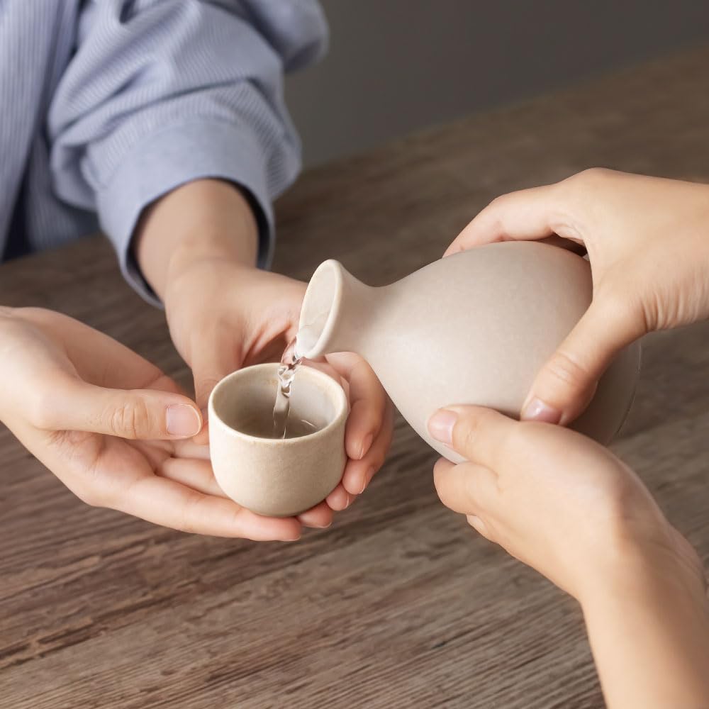 Mino Ware Tokkuri and Ochoko Hare To Approximate Capacity Made In Microwave and Dishwasher For Hot or Cold 1 Go &NE Set, Shironeri, Ke, 250ml, Japan,