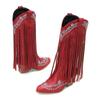 Elegant Embroidery Ethnic Style Fringed Boots Pointed Rhinestone Tall Casual Boots Thick High Heel Boots 40-48 Large Size