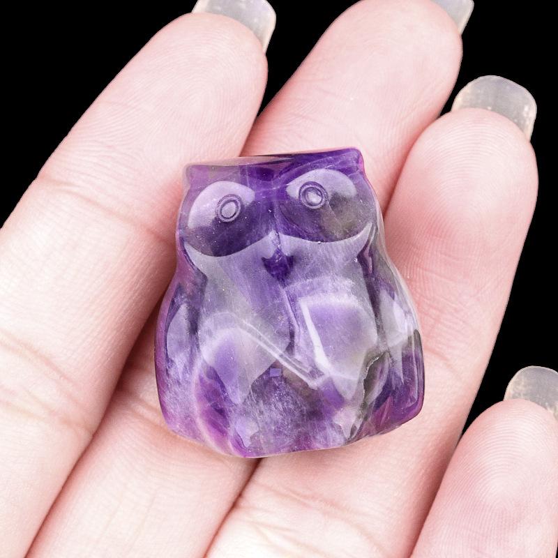 Amethyst Tiger Eye Owl Mini Ornament - Crystal Agate Carved Animal Decor