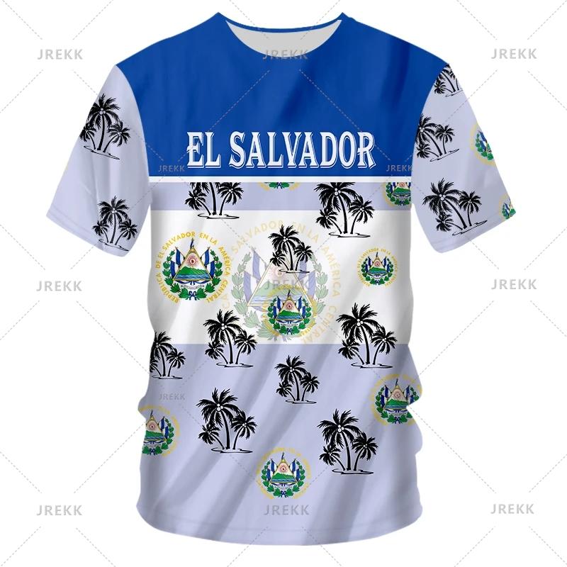 El Salvador Flag National Emblem 3D Print T Shirts Streetwear Harajuku Men Women Casual Sportswear O Neck Short Sleeve T-shirt