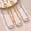 European & American Oval Cut Zircon Pendant with Natural Freshwater Pearl Texture on Stainless Steel Clavicle Necklace