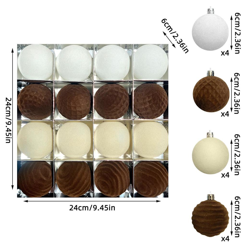 Buntes 6cm Unregelmäßiges Samt Beflocktes Weihnachtsschmuck Set (16 Stück)