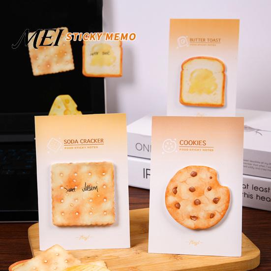 Note Pad Stick Pads, Funny Toast Bread Cookie Cheese Design Cute Notepad, 30 Notes Sheets/Pad Self Memo for Home Office Notebook Bookmarks Supplies