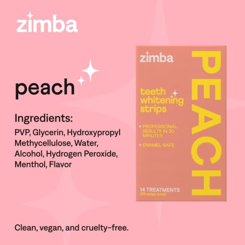 Zimba Teeth Whitening Strips Vegan Whitening Strip Enamel Safe Teeth Whitening Hydrogen Peroxide Teeth Whitener for Coffee, Wine, and Other Stains, 28
