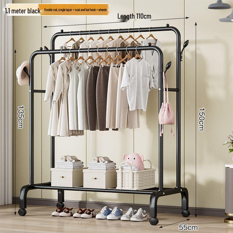 Sturdy Movable Floor-Standing Clothes Rack for Bedroom and Balcony Drying