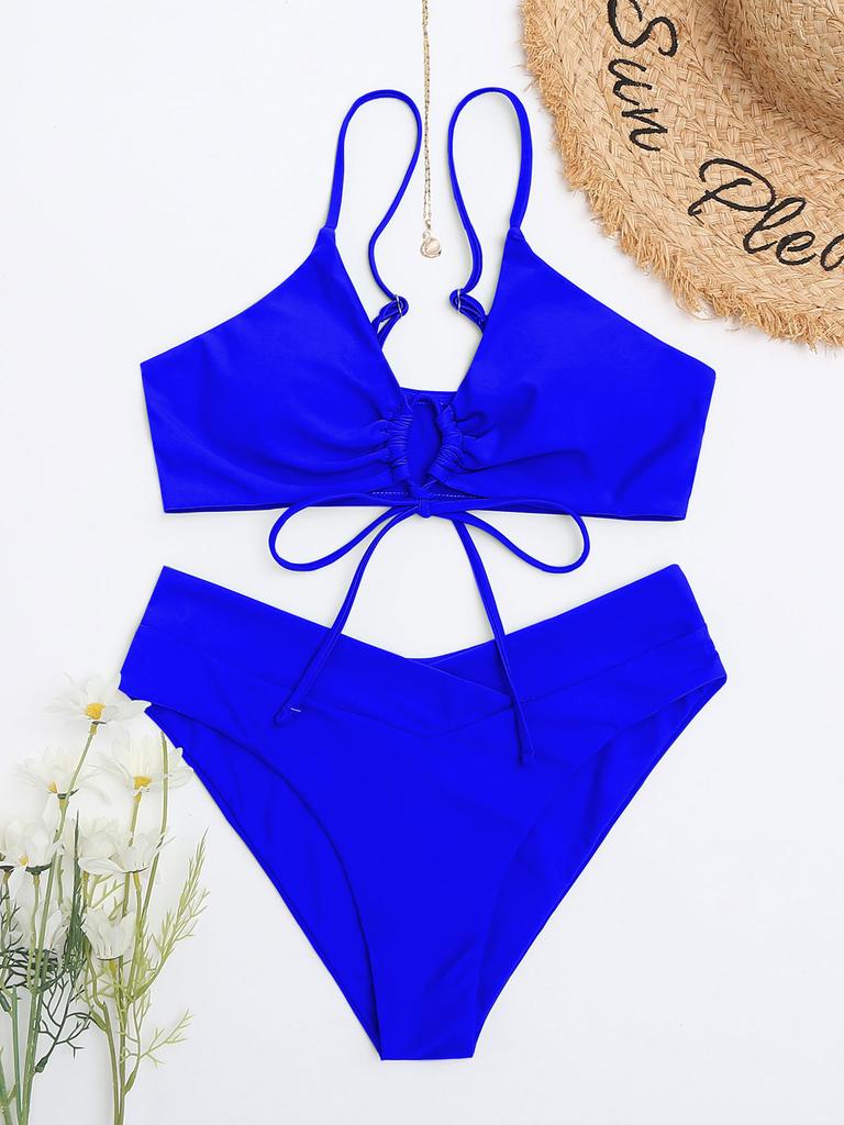 Solid Tie Side Sexy Two Piece Bikini Swimsuit Comfortable Elegant For Summer Vacation