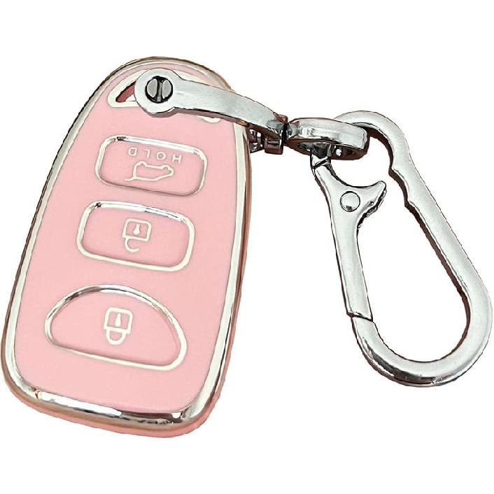 for Hyundai Key Fob Cover Smart Key with Keychain Fits for Hyundai Elantra Sonata Kia Forte Optima Spectra Key Case (4-Button-Pink)