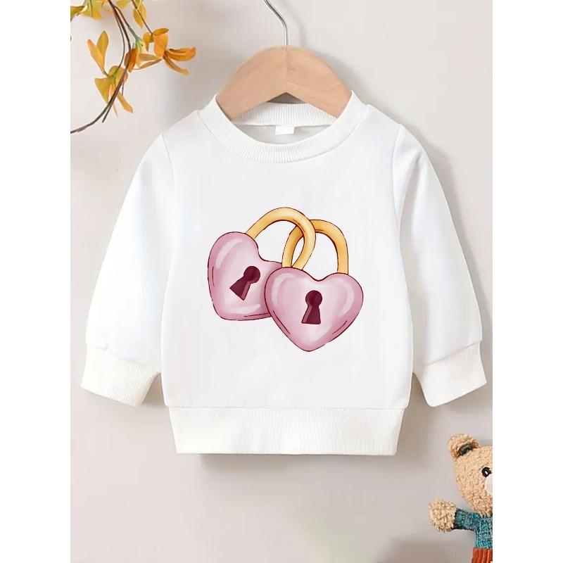 European sizes Cute Print Pattern 0-3 Years Old  Kid Comfortable Spring Thin Round Neck Sweatshirt Heart Lock Design Highlight Soft Fabric 110