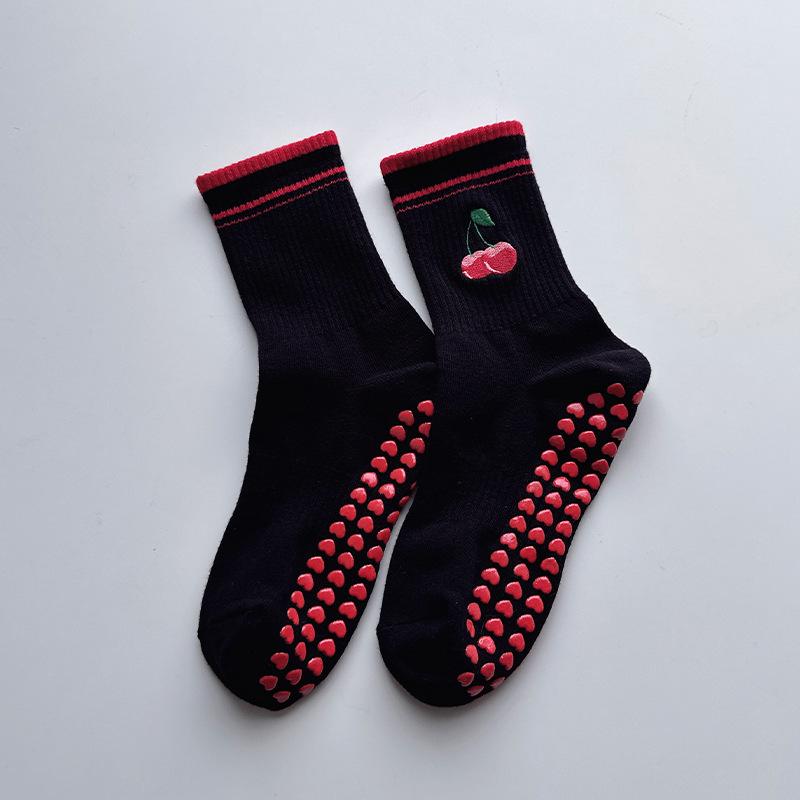 

Women s Mid-Calf Cartoon Cherry Yoga Socks for Pilates, Fitness, Running, Sports One Size