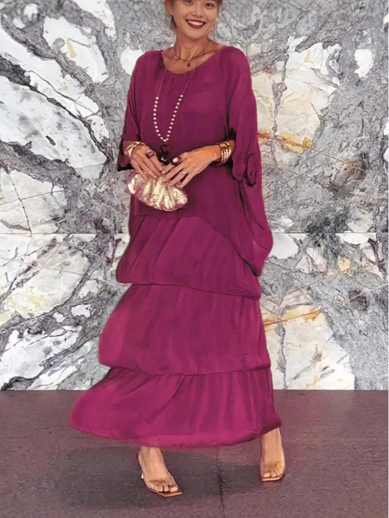 

European & American Fashion Chiffon Mesh Batwing Sleeve Long Dress - Summer 2025 Collection 4XL