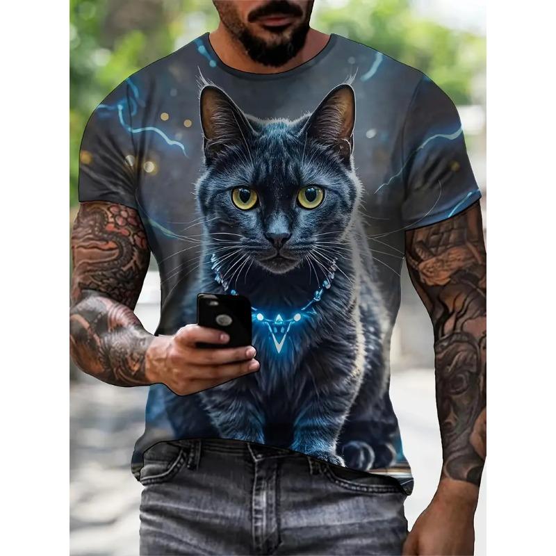 Funny Men's T-shirts Cute Cat 3D Print Tops Men Women Short Sleeve Tee Oversized Streetwear T Shirt Casual Simple Men's Clothing