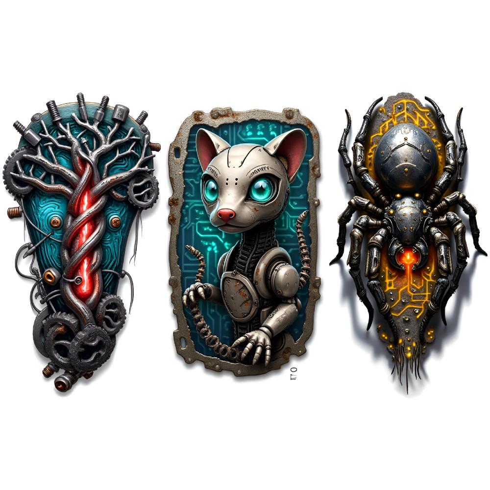 3pcs Temporary Tattoo Colorful Realism Mechanical Tree Stylized Moth Tech Wolf For Thighs Women Men