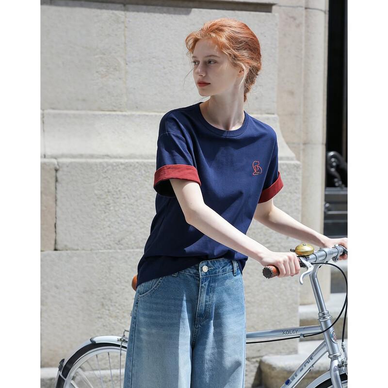Women's Oxygen Cotton Embroidered Color Block T-shirt