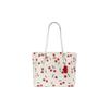 Mollie Love Cherry Print Cowhide Tote Bag Tote Shopping Bag Shoulder Handbag 34 Women's White