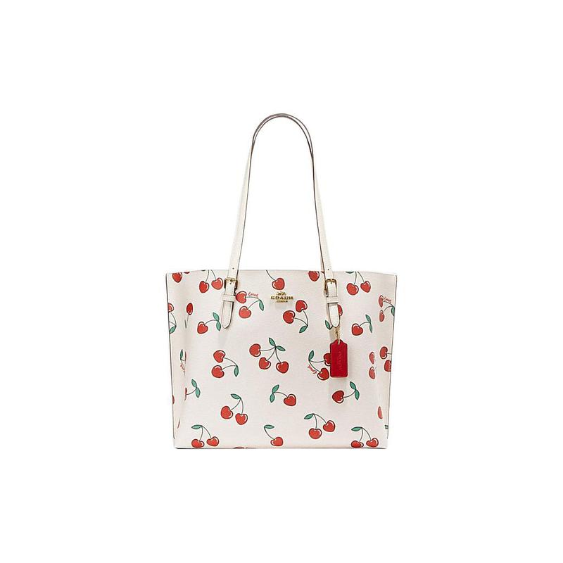 

COACH Mollie Love Cherry Print Cowhide Tote Bag Tote Shopping Bag Shoulder Handbag 34 Women s White білий
