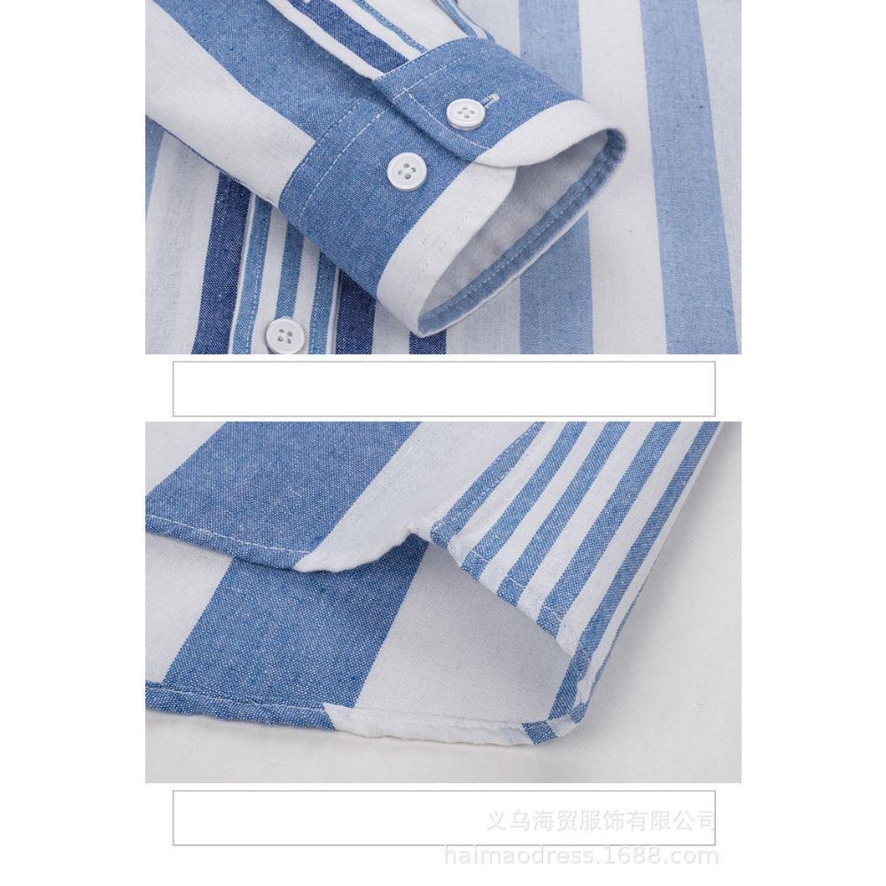 Men's Striped Shirt Summer Casual Oxford Spinning Loose Long Sleeves