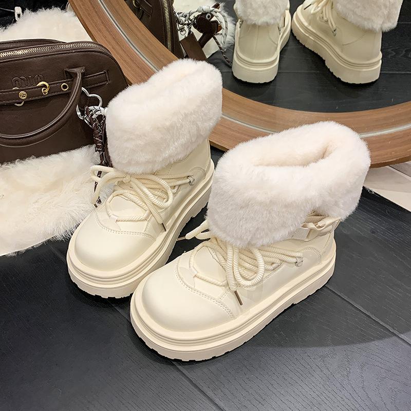 

Белые зимние сапоги на толстой подошве женские сапоги 2025 новые зимние с утолщенным утеплителем теплые и водонепроницаемые хлопковые ботинки для Северо-Востока короткие сапоги 40