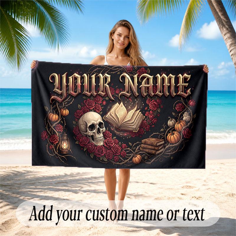 Skull Gothic Theme Soft Beach Towel Personalized Custom Name Text Towel Portable for Beach Pool Travel