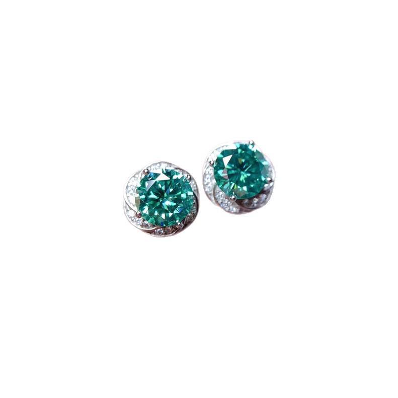 PT950 Plated Eight Hearts Eight Arrows Blue-Green Moissanite Stud Earrings for Women – Internet Celebrity Jewelry