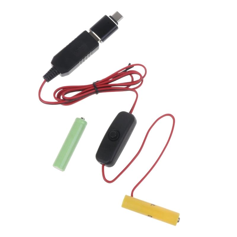 Type-C/USB To 4.5V AAA Battery Eliminator Cable Cord with Switch & Dummy Battery for LED Lights Razors Toy Radios