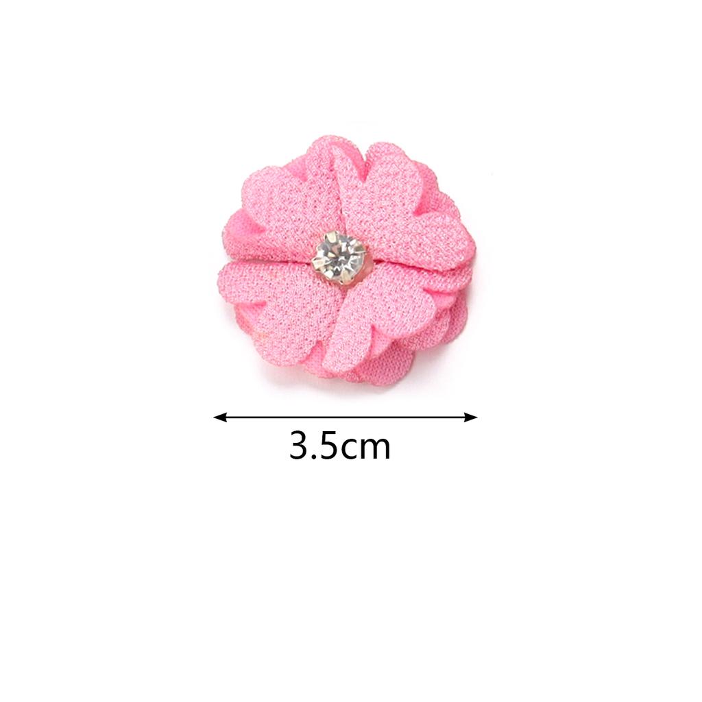10pcs Colorful Fabric Flower 3.5cm Rhinestone Flower Core Pearl Hemp Flower Applique For DIY Clothing Sewing Headwear Decoration