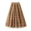 Women's Sweet Black White Tutu Skirts Tulle Cake Long Skirt Women Spring Summer Ruffle Pleated A-Line Chic Skirt