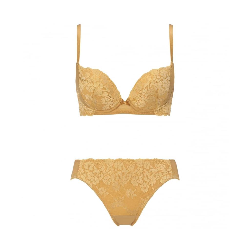 AMOSTYLE BY Triumph Swinging Bouquet Bra Panty 3664 Size F70M & Set, (Yellow Ochre),