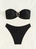 Solid Color Strapless Bandeau Sexy Split Bikini Swimsuit Women's Swimwear
