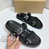 Fashion Open Toe Casual Woman Summer Shoes Designer Brand Metal Buckle Decoration Pu Leather White 2025 Beach Flat Sandals for Lady