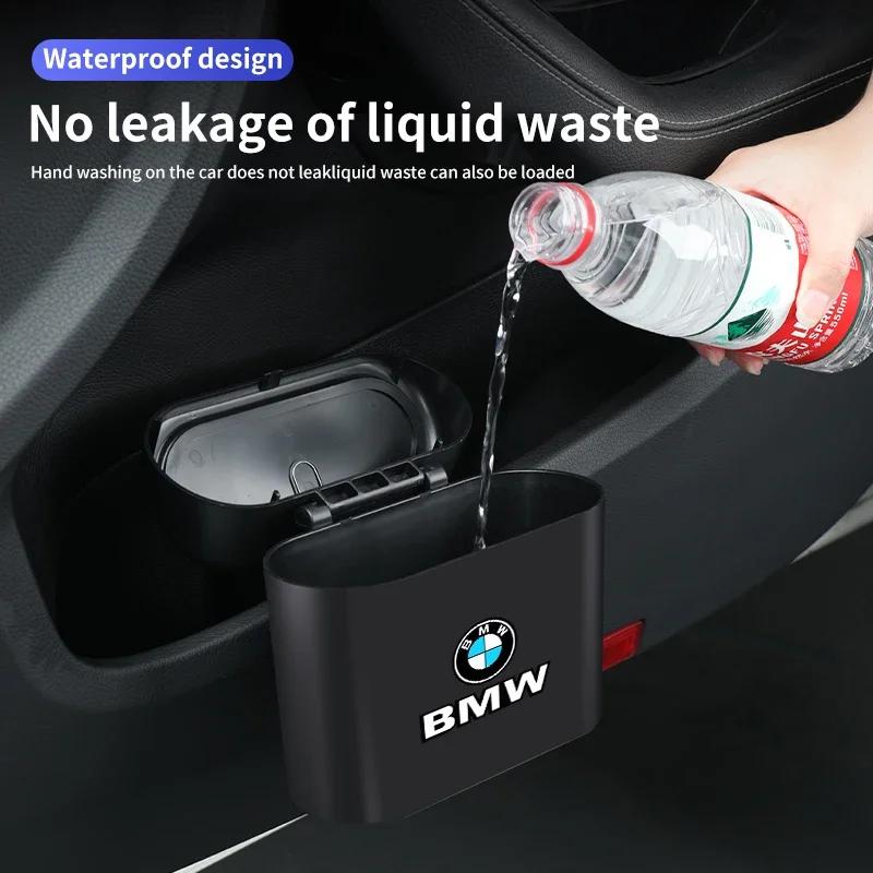 Car Sticker Hot 2025 Car Trash Can Hanging Garbage Bin Pressing Box With Lid For BMW X3 X5 M5 M3 E46 E90 E60 F10 E39 F30 E36 G30