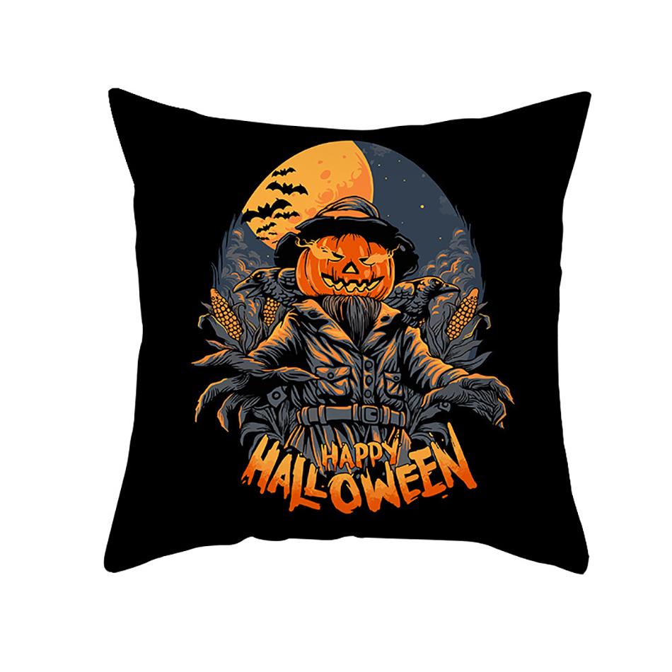 Halloween Skull Cat Terror Pumpkin Bat Print Square Cushion Cover Home Living Room Sofa Decoration Pillow Cover 45x45cm