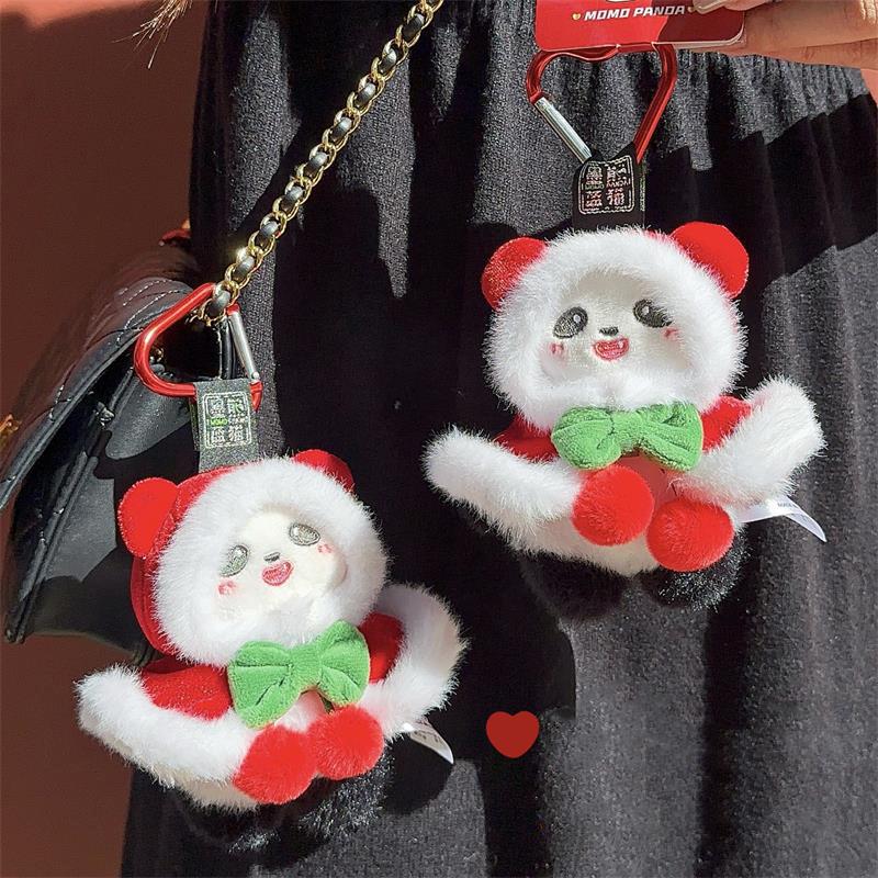 Cartoon Cute Cherry Panda Plush Doll Stuffed Toy Keychain Pendant Key Charm Bag Hanging Ornaments  Accessories Kids Gifts