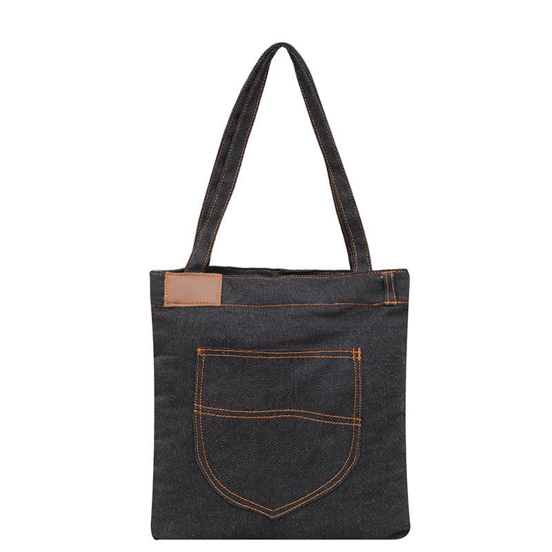 Denim Shoulder Bag Large Capacity Shopping Tote With Zipper For Daily Use