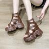 Roman Sandals Women's 2024 Summer New Fashion Fish Mouth High Heel Matsuke Thick Sole Elevated Wedge Heel Hollow Out Cool Boot