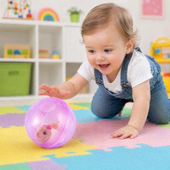Electric Automatic Rolling Hamster Ball, Rolling Ball Toy with Plush Rabbit Inside, Simulation Animal Interactive Ball Toy, Gift for Toddlers