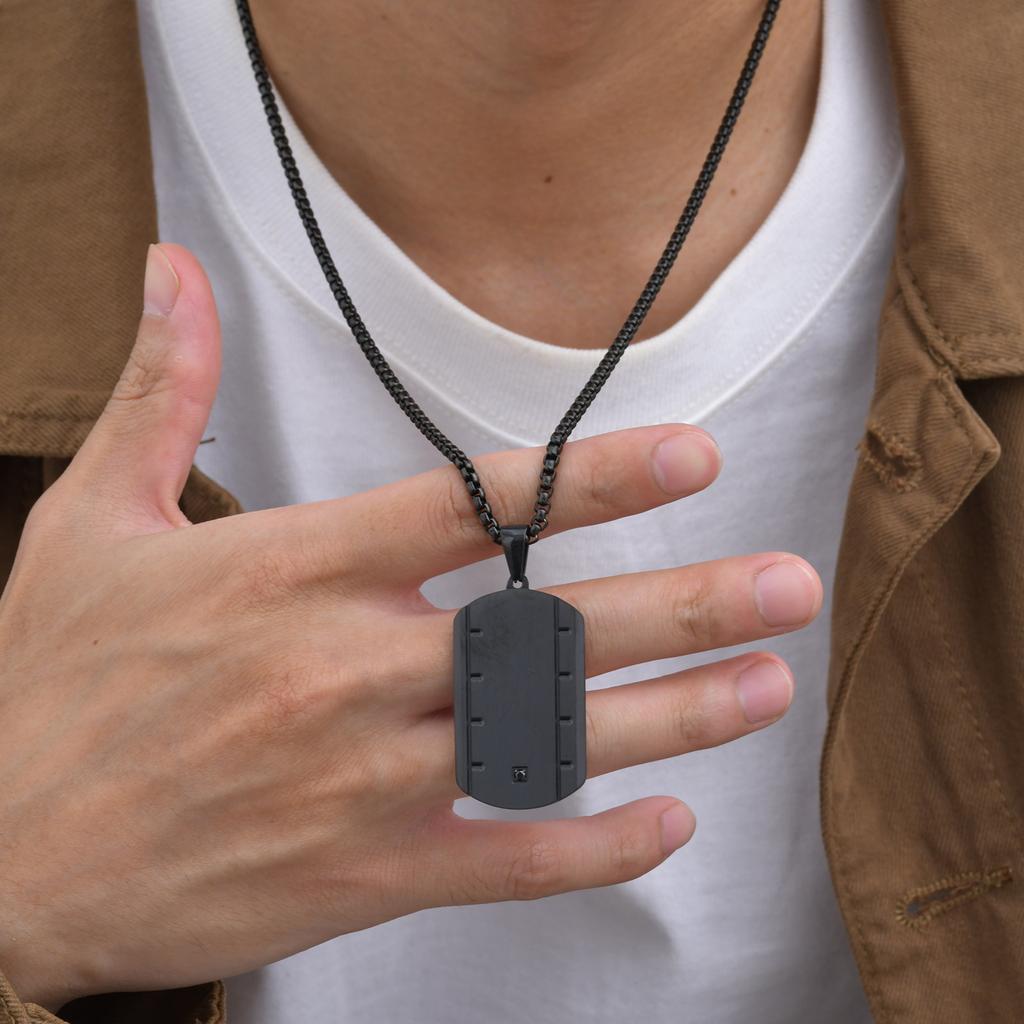 Trendy Dull Polish Dog Tag Necklace for Men,Waterproof Stainless Steel Square Pendant Necklace,Male Military Jewelry Gift