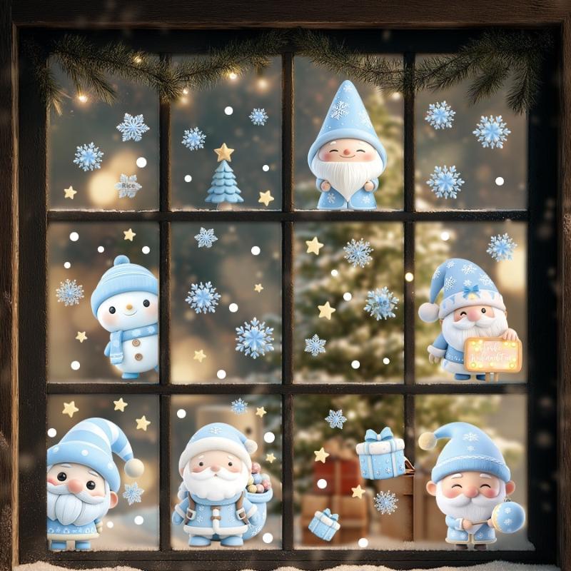 1/2/3/4/6/9 Sheets Winter Snowman Santa Claus Snowflake Static Electricity Decals Christmas Window Stickers Ornaments Xmas Decor