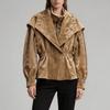 Womens Suede-Feel Stand Collar Jacket With Ruched Waist Casual Layered Look Outerwear Fall