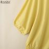ZANZEA Damen Sommer V-Ausschnitt Unifarben 3/4 Ärmel Lässige Bluse
