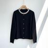 Elegant Hua Lun Single-Breasted French Wool Cardigan - Thin Solid Color, Long Sleeve, Round Neck Sweater.