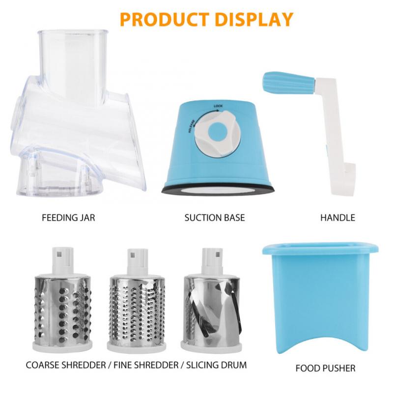 3 Drum Blades Cheese Grater Rotary Handheld Fruit Vegetable Slicer(Red)
