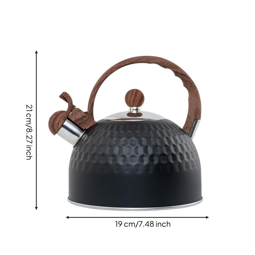 Tea Kettle with Wooden-Look Handle Hammered Cookware Rust-Resistant for Kitchen